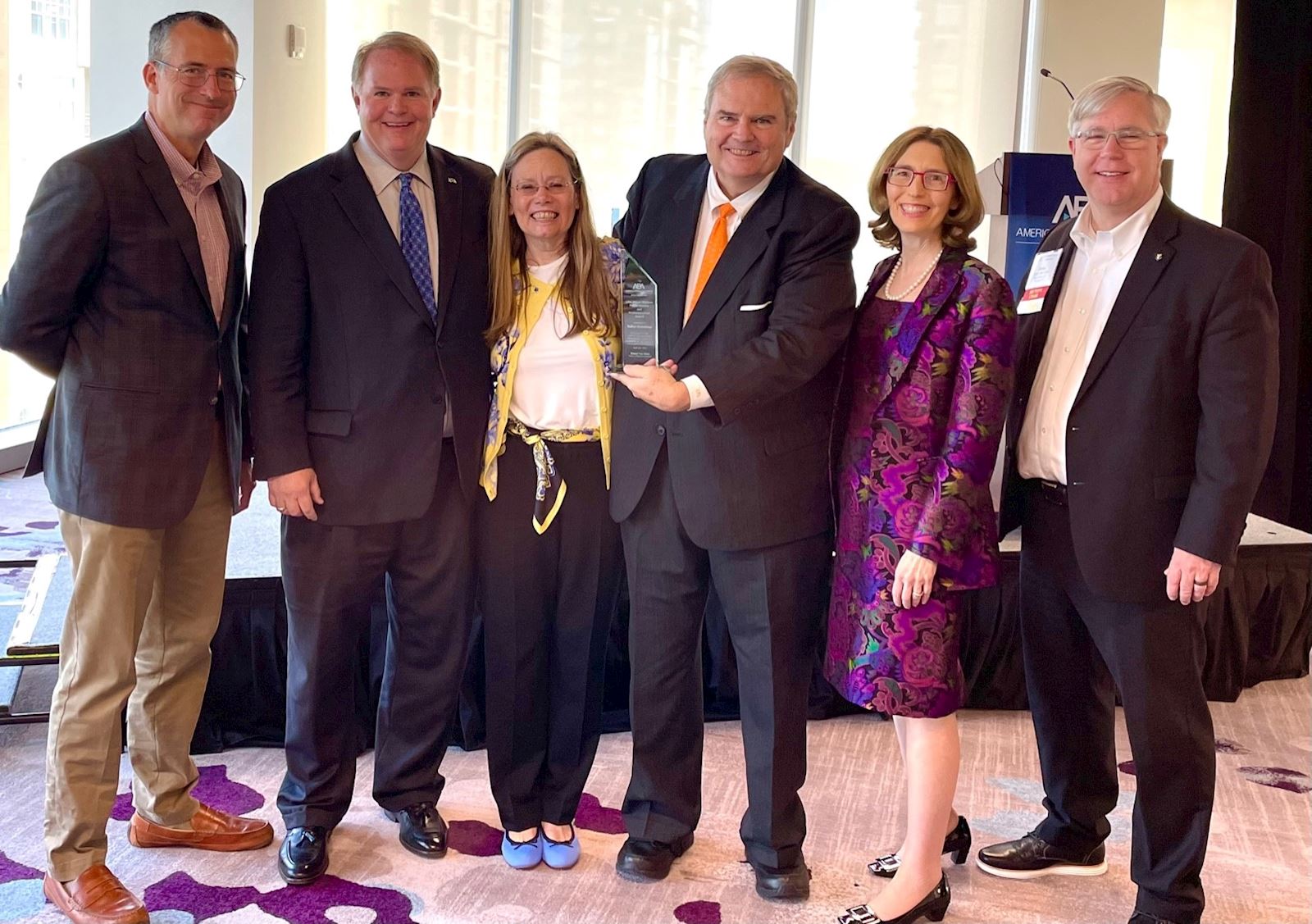 Pictured (L to R): Kent Lambert (Baker Donelson New Orleans Office Managing Shareholder), Jonathan Cole (Baker Donelson Pro Bono Committee Chair), Malinda Lewis, George T. "Buck" Lewis (Past President of the Tennessee Bar Association and Past Chair of the ABA Pro Bono Public Service Committee), Linda A. Klein  (Baker Donelson Senior Managing Shareholder and Past President of the ABA), and Danny Van Horn (Chair of the ABA Litigation Section and Past President of the TBA)