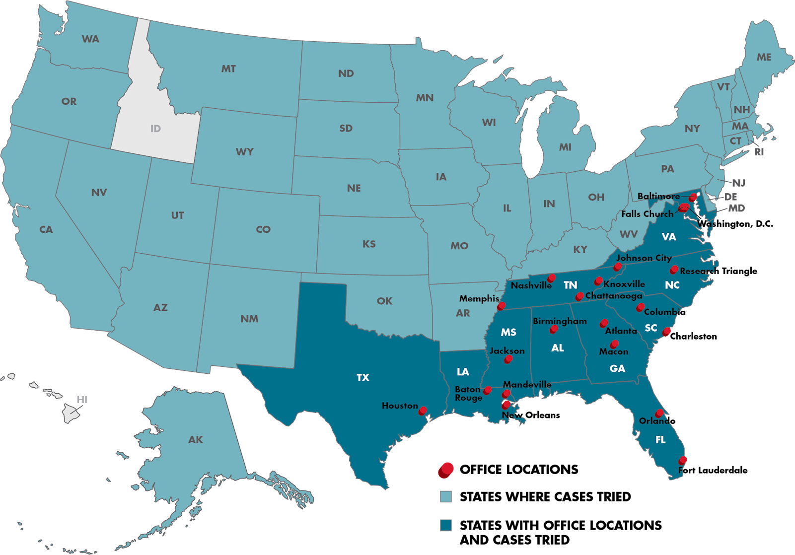 States where cases tried